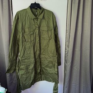 Olive Green Utility Tie Waist Shift Dress